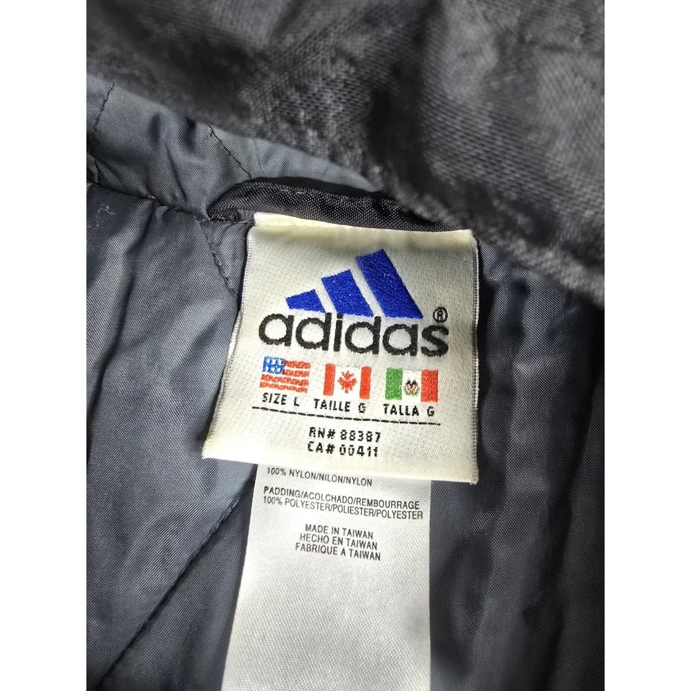 Vintage Adidas Black Gray Winter Hooded Oversized Quilted Jacket Mens Size Large